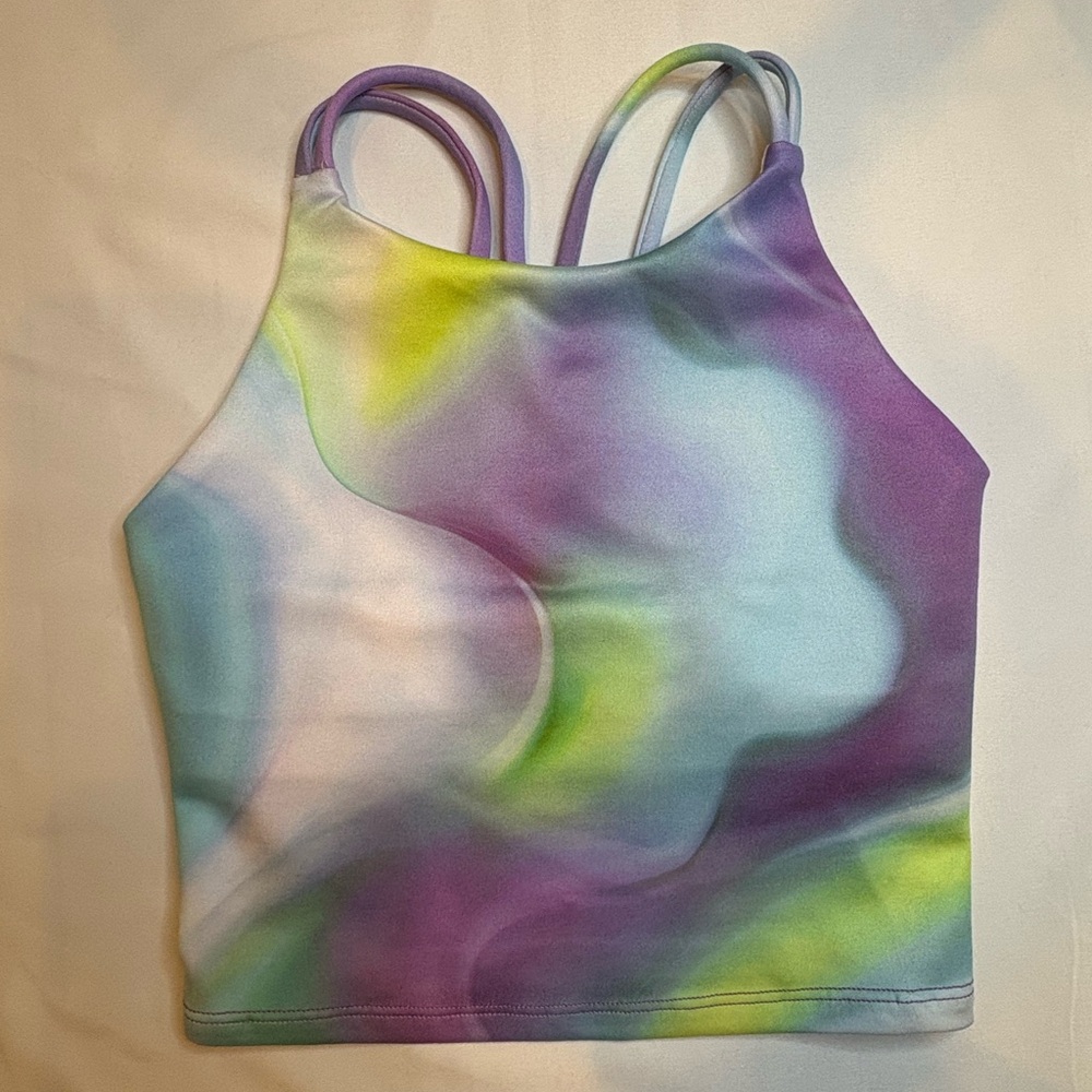 Athleta Girl Long Distance Strappy Built-In Bra Tank – Swirl Print – Size 7